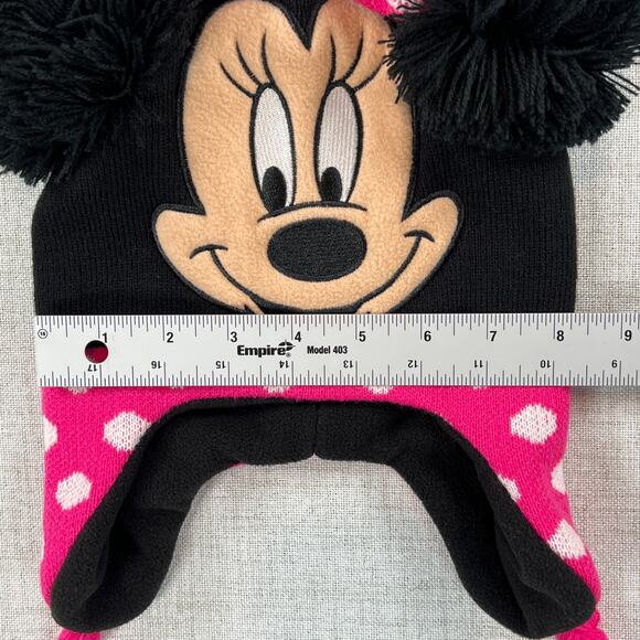 Disney Minnie Mouse Ears Fleece Knit Hat Youth OS Winter Snow Bow Stocking Cap - Picture 2 of 8